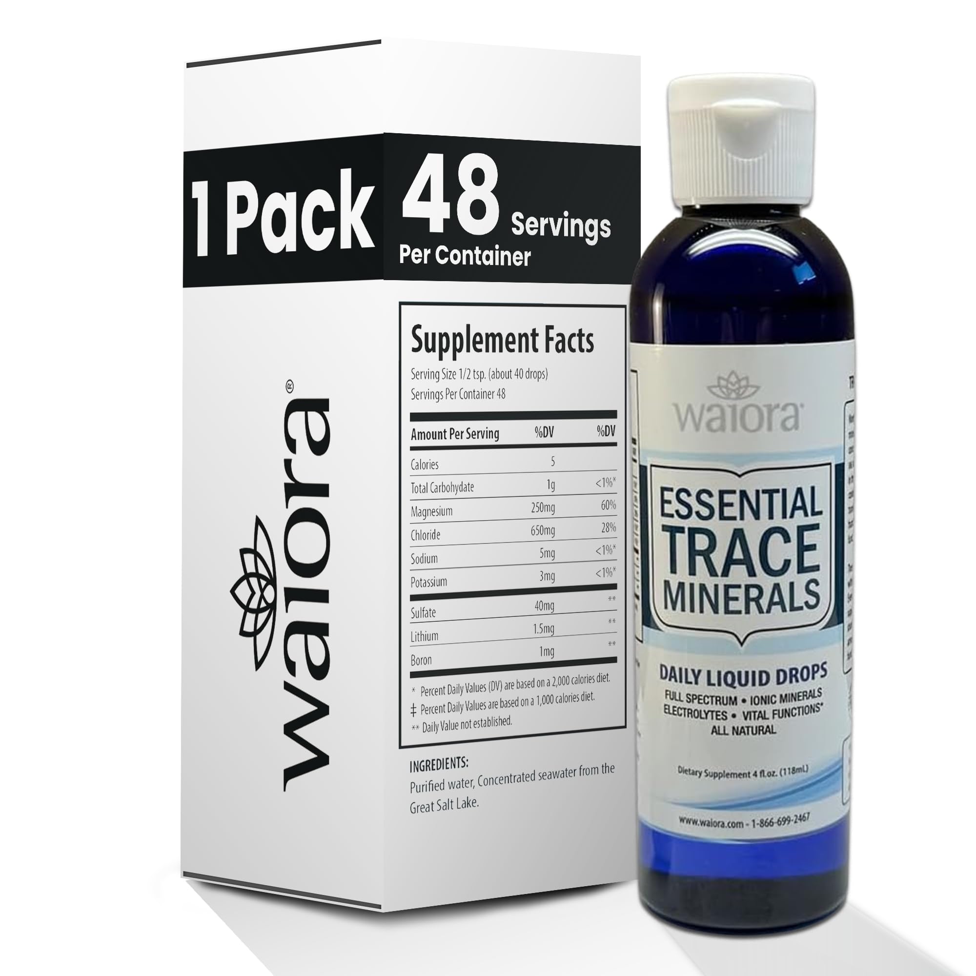 Essential Trace Minerals | Help Replenish Lost/Depleted Mineral | 60+ Ionic Trace Minerals | Support Body’s Vital Functions, pH Balance | Plus Electrolytes for Hydration (1 Bott / 48 serv)