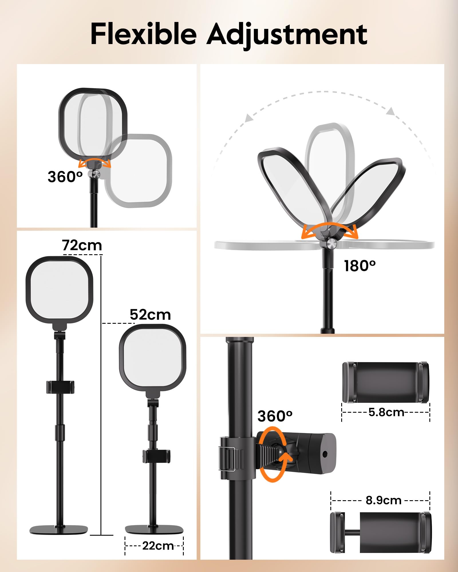 LitONES Ringlicht mit Stativ, Ring Licht für Laptop mit Handy Stativ 3 Lichtfarben 10 Helligkeiten Tisch Selfie Licht LED Schreibtischlampe für Videokonferenzn Webcam Streaming TikTok[Energieklasse A]