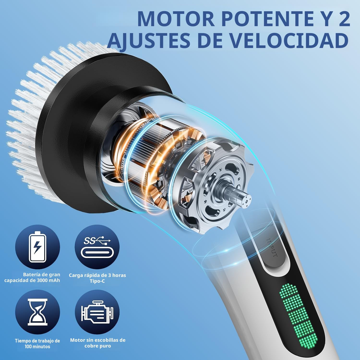 FYDEE Cepillo Electrico Limpieza Hogar, Cepillo Limpieza Hogar con 7 Cabezales Reemplazables y Impermeable IPX7, Fregadora Giratoria Eléctrica, Cepillo para Limpieza del Hogar, Baño, Suelos, Azulejos — view 2