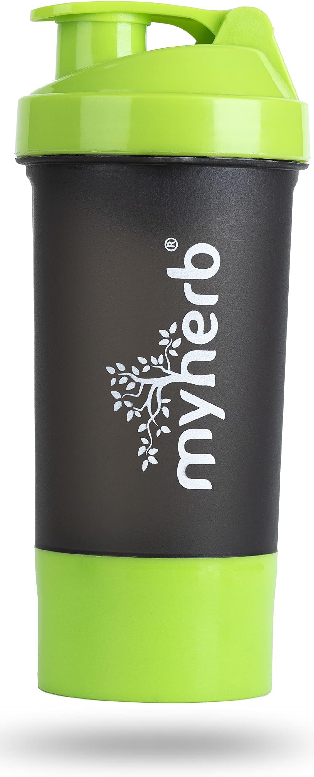 Myherb BPA-Free 100% Leak Proof Guarantee Including Tornado Blender Gym Shaker Bottle - 500 ml /24oz- Green + Black Color