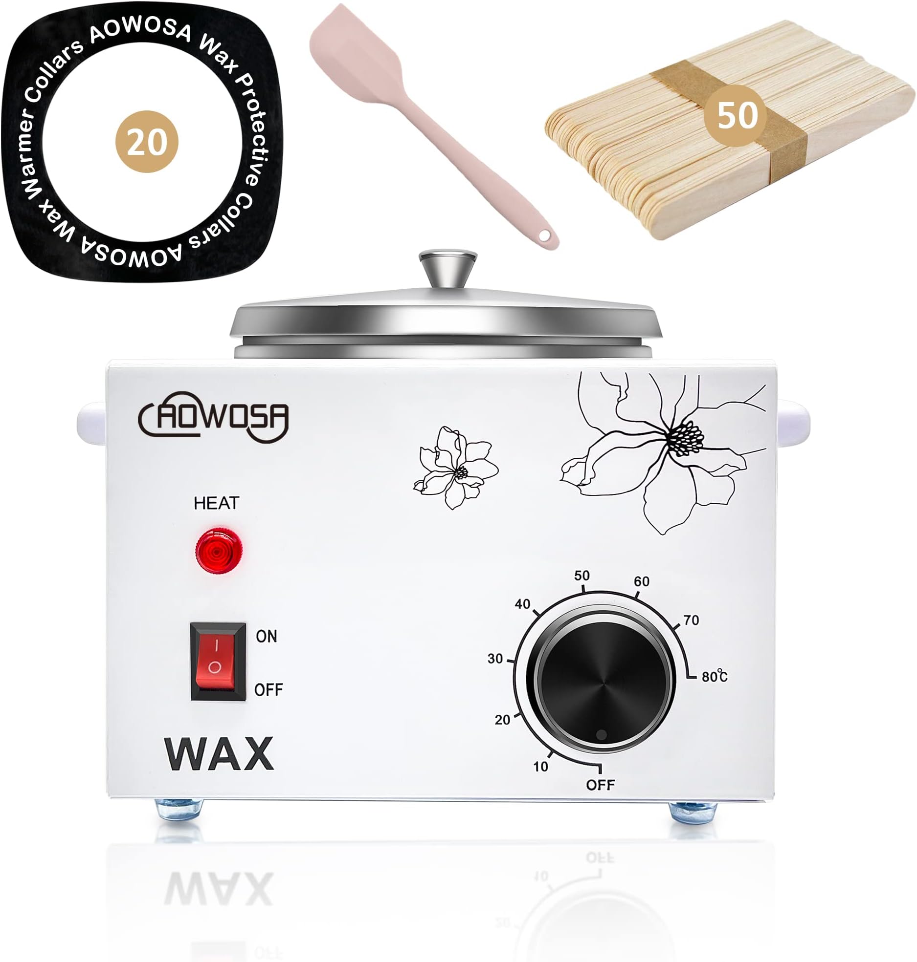 Professional Waxing Kit Wax Warmer Single Pot Wax Heater Machine for Hair Removal, Large Waxing Pot with Non-Stick Easy Clean Pot, 50 Sticks & 20 Collar, for Spa Salon Beauty Esthetician Home(White)