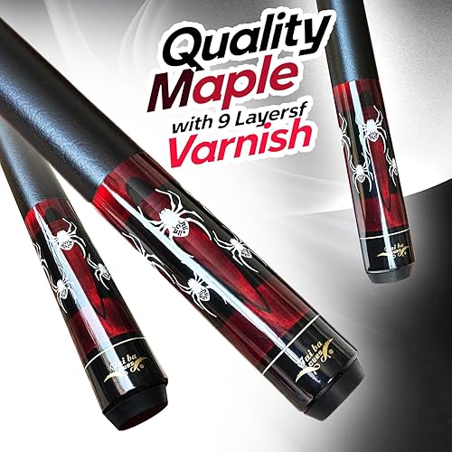 Miniatura 2 de Tai ba cues Palo de billar de 2 piezas con eje negro, punta de cuero multicapa de 0.512 in, 58 pulgadas, palo de billar profesional de madera dura