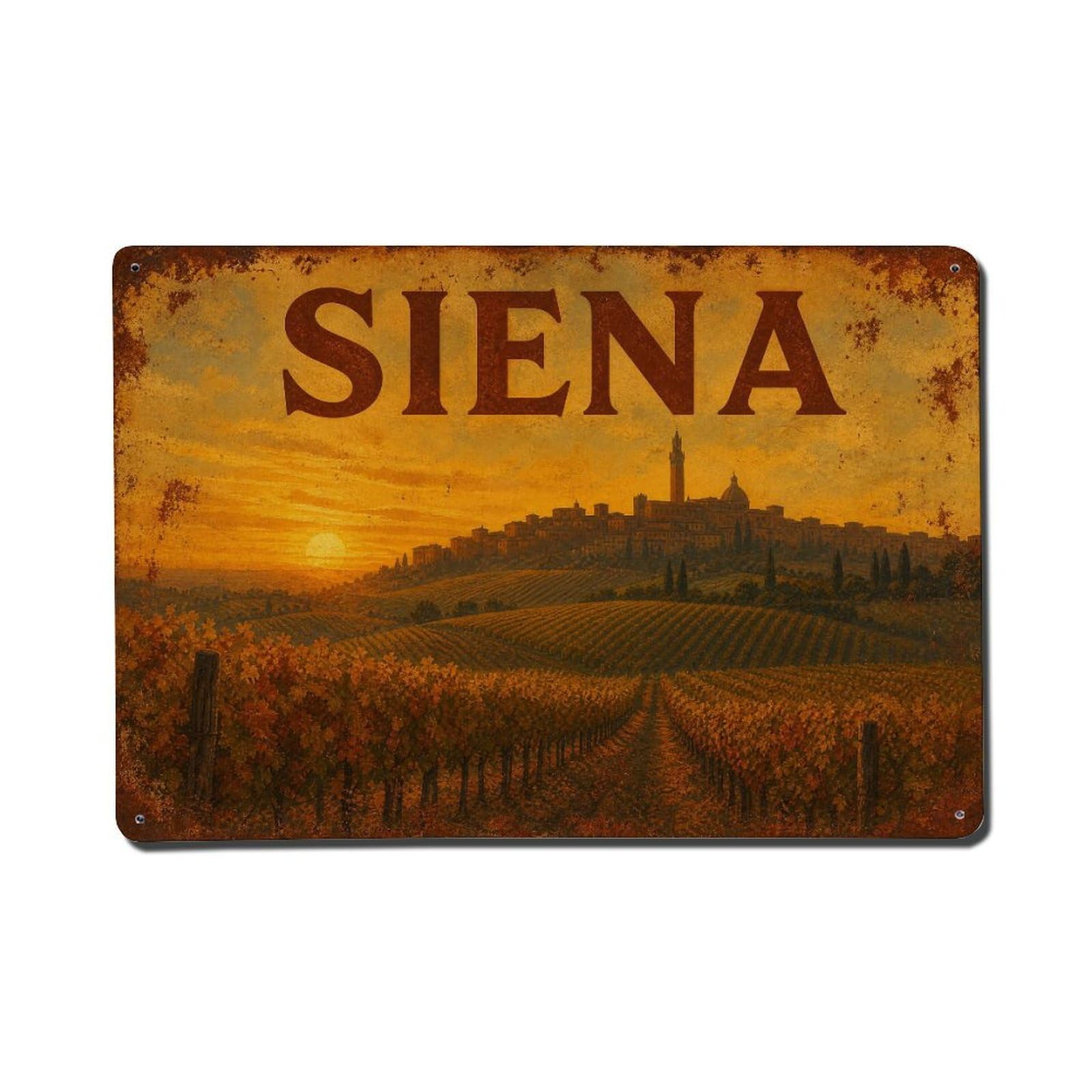 Huiyhb 8X12inch(20X30cm) Vintage Travel Siena Vineyard Sunset Golden Glow Italy Metal Tin Sign