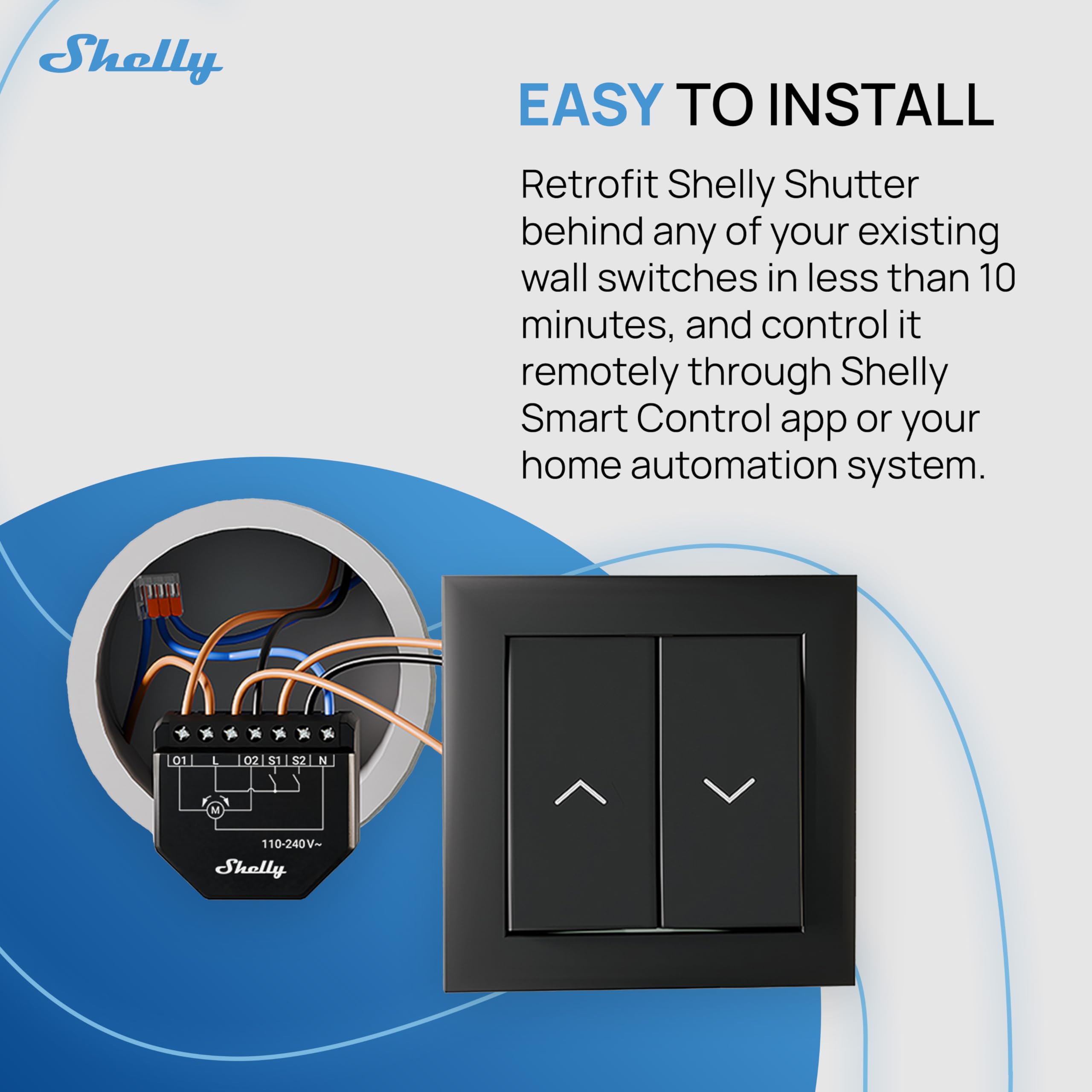 Shelly Shutter x2 & BLU RC Button 4 (Bundle) - Wi-Fi Interruttore a Relè Intelligente, 2 Canali, 4A, Monitora il Consumo di Energia, Tende & Tapparelle, Nessun Hub Richiesto, Alexa e Google Home