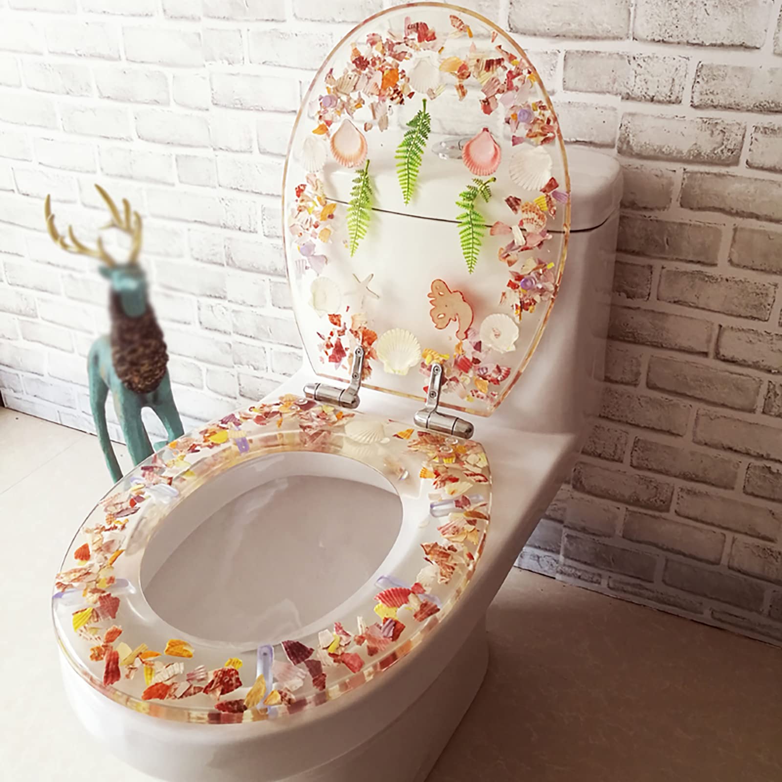 Hars toiletbril met zeesterren, zachte wc-bril, antibacteriële toiletzittingen, - Stille, langzame zachte sluitende, zware zitting met tropische viseffect decor