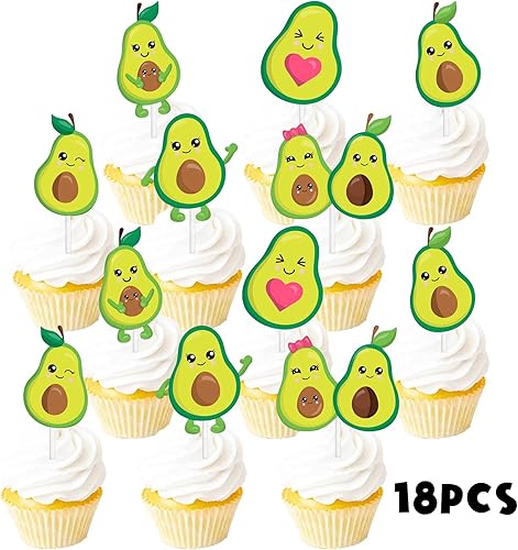 Miniatura 3 de Decoración para cupcakes de postre de aguacate con purpurina verde, decoración temática de baby shower, suministros de decoración de fiesta de
