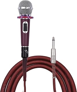 Jethrora Microfone condensador cardióide de mão dinâmico com fio 4,5 m/15 pés Cabo 6,35 mm Plugue para música Canto Karaokê Palco Performance ao vivo