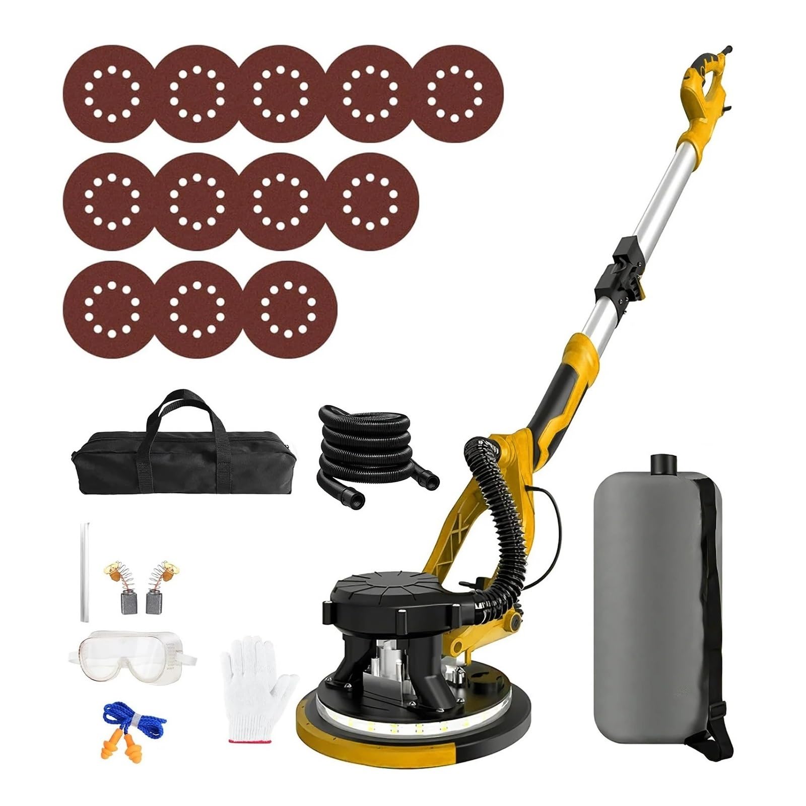 Wafohsr One Color 1250W Electric Drywall Sander Wall Grinding Machine Putty Dustless Self Vacuum Led Long Rod Polishing Sand Paper Powerful Motor
