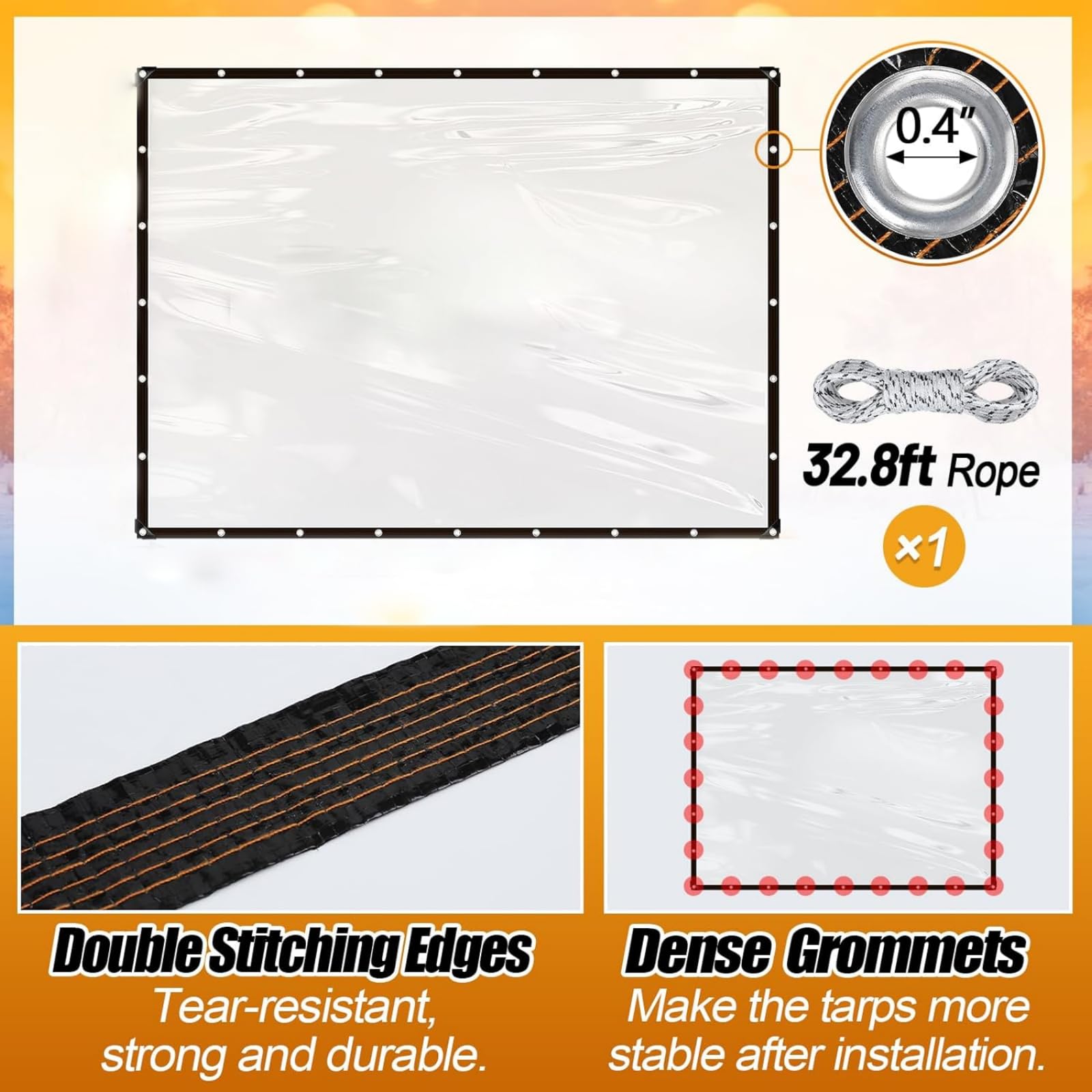 20' X 40' Clear Heavy Duty Poly Tarp 14 mil with Grommets for Nursery's Greenhouses Gardens Pen Covers (Finish Size Approx. 19'6