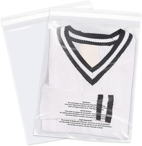 Miniatura 1 de 13 x 15 pulgadas (100 unidades) - Bolsas de polietileno transparente con autosellado de advertencia de asfixia para embalaje, camisas, ropa y