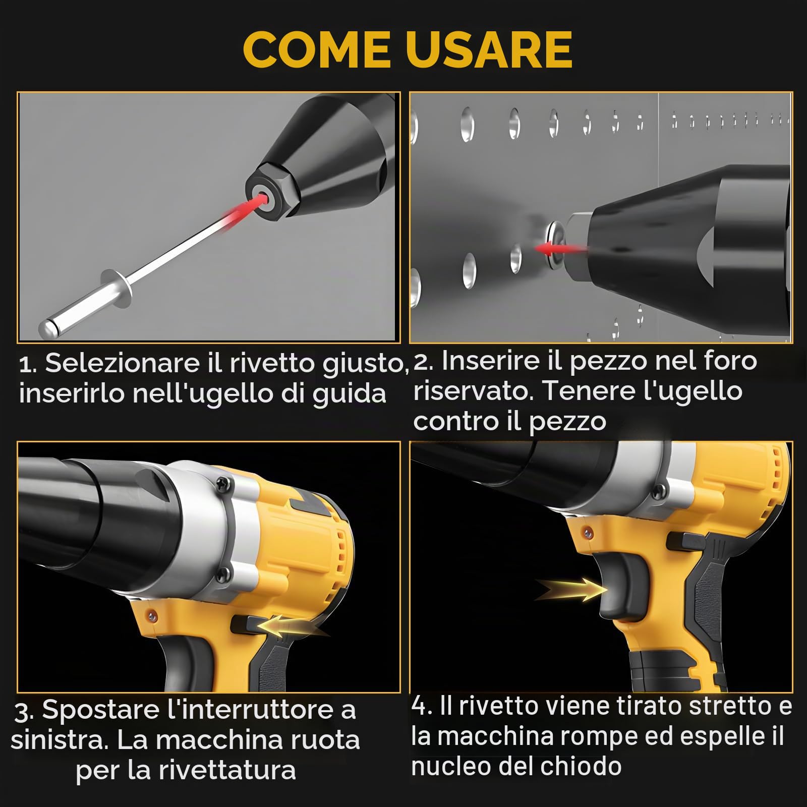 Rivettatrice senza fili compatibile con Dewalt 18 V (senza batteria), pistole elettriche automatiche con 40 rivetti per rivetti da 1/8", 5/32", strumento per rivetti senza spazzole per metallo