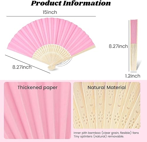 Miniatura 30 de JOHOUSE 12 abanicos de papel blanco de mano – Ventilador de mano plegable de 8.3 pulgadas, ventiladores plegables de mano para mujeres, ventilador