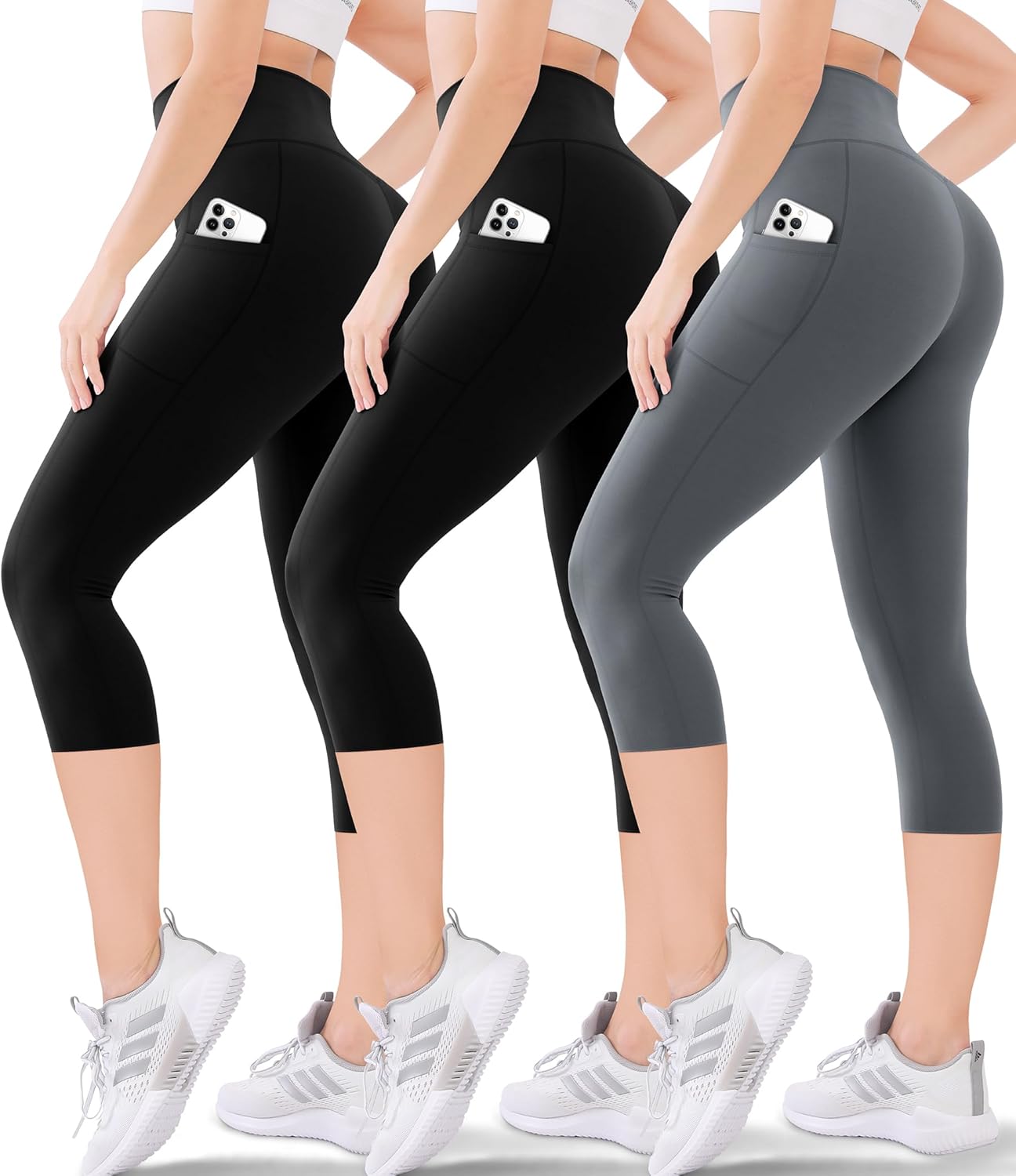 Blisset Women's High Waisted Capri Buttery Soft Tummy Control No See Through Workout Athletic Running Yoga Cycling