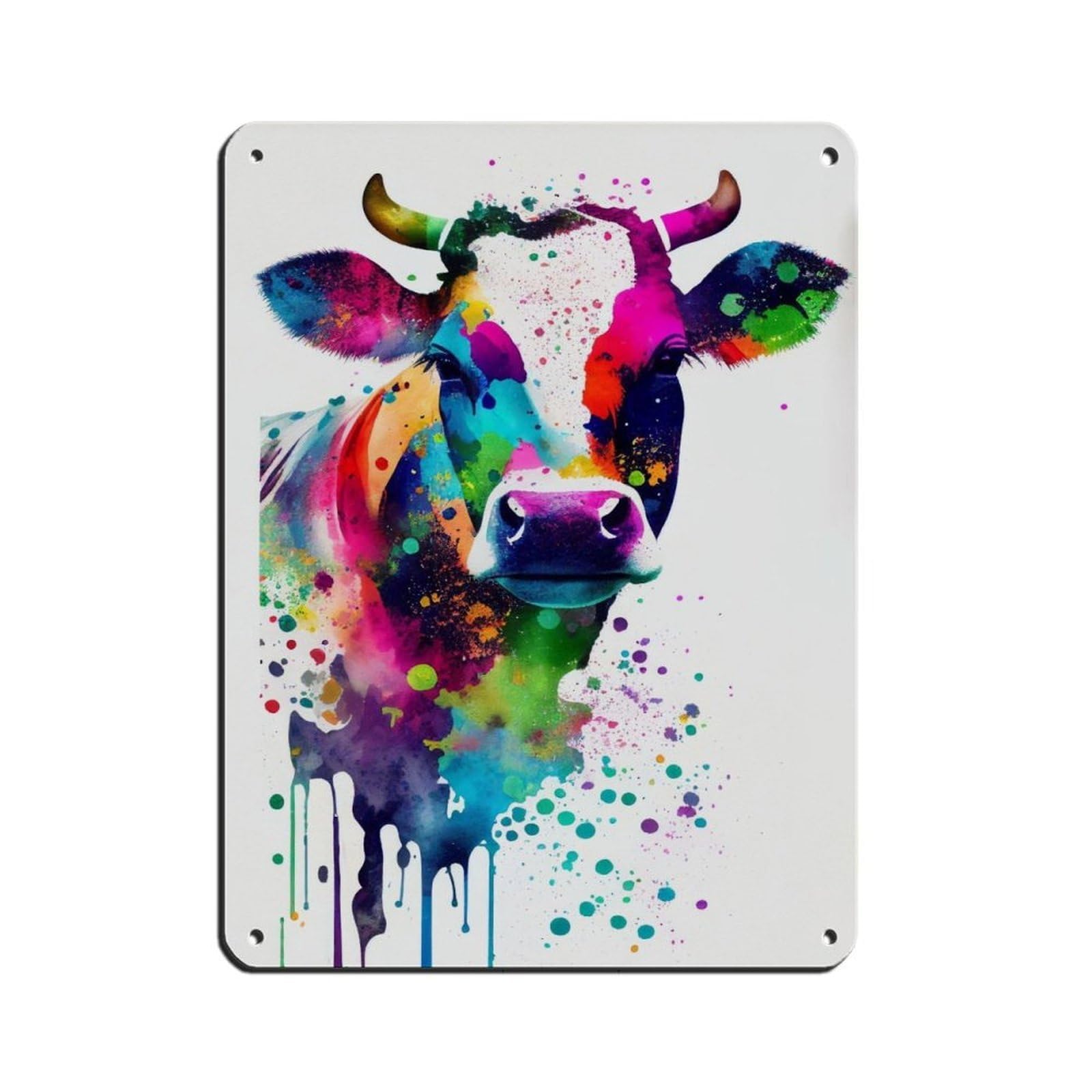 Lxwnze 30L X 40W Cm Watercolour Cow Portrait Poster Tin Sign Vintage Metal Pub Club Cafe Bar Home Wall Art Decoration Poster Retro 12X16inch(30X40cm)