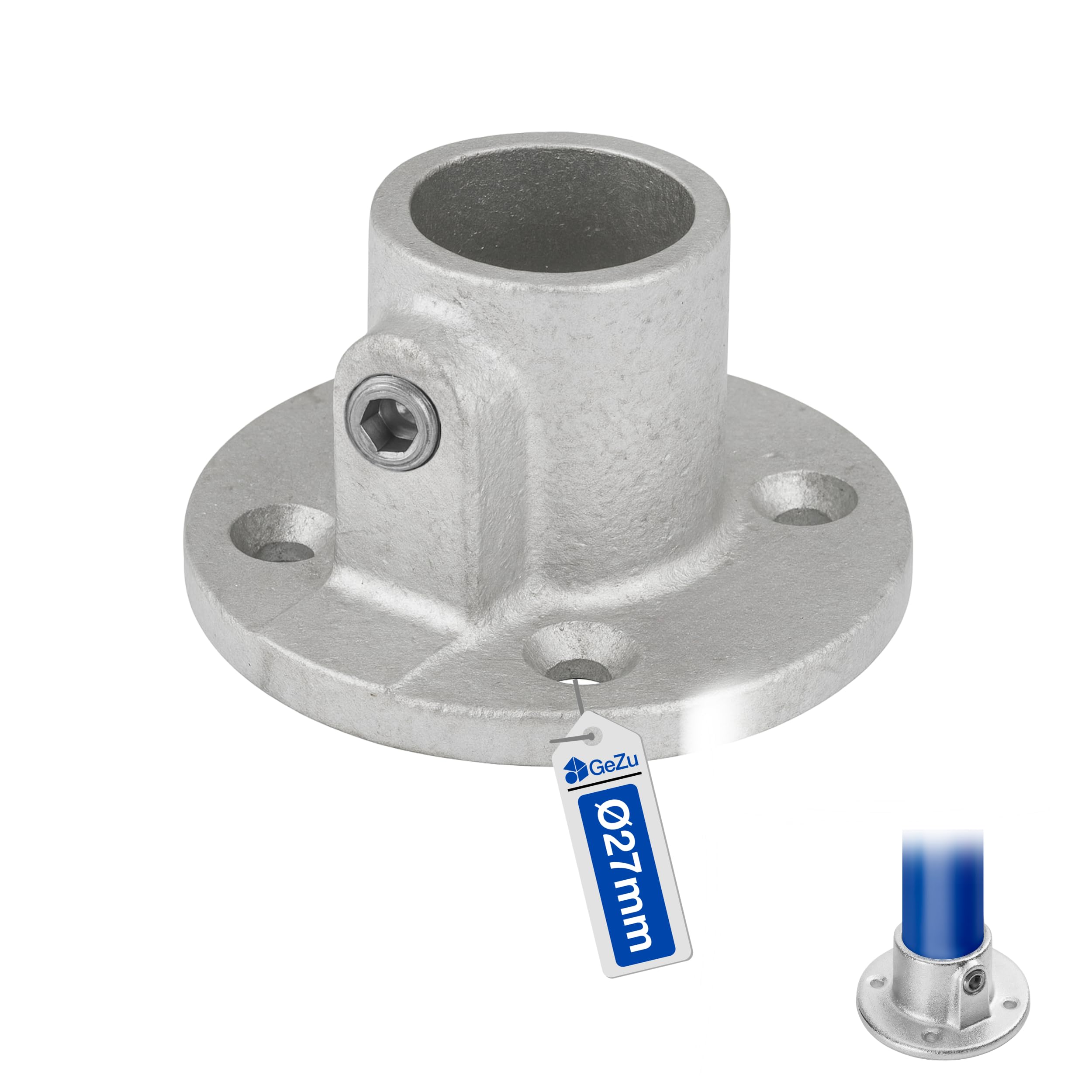 Gezu Impex Galvanised Base Plate Tube Clamp Ø 27 Mm Hot Dip Silver Railing Base Flange Clamp Pipe Handrail Fitting