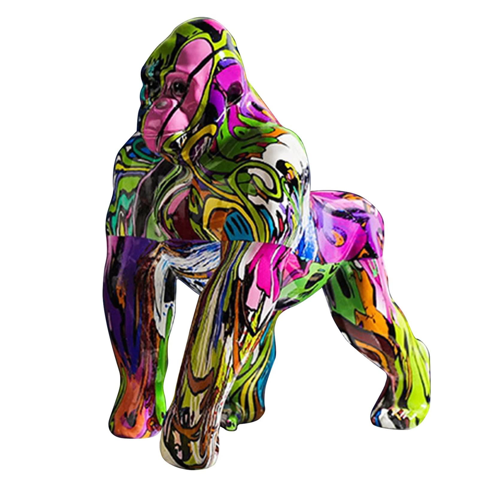 SINGID Figuras coloridas de gorila, estatuas artísticas de King Kong, esculturas de simios pintadas a mano, resina de graffiti 3D, animales salvajes, estatuas decorativas para el hogar y la sala de