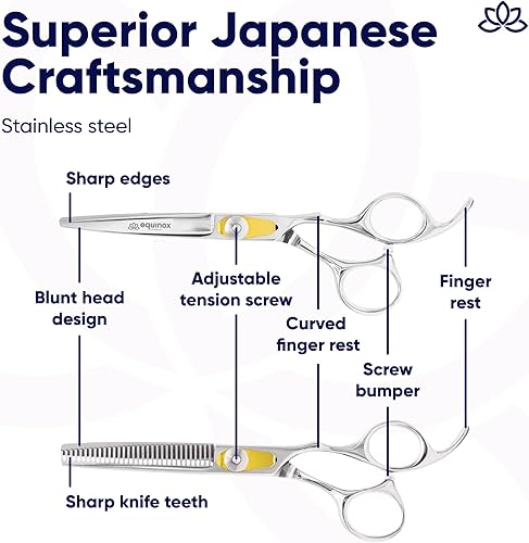 Miniatura 5 de Tijeras Equinox profesionales para cortar y emparejar cabello 65 pulgadas de largo con un tornillo de fino ajuste de tensión acero inoxidable