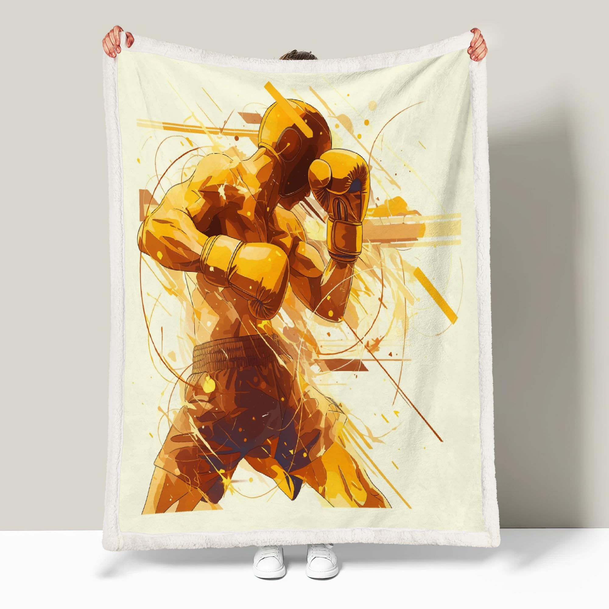 Générique Boxe Sports Couverture Polaire Epaisse Hiver Adulte 3D Combattre Peindre Plaid Canape Chaud Doux en Flanelle Jeté de Canapé pour Couvre lit 2 Personnes pour Fille Garcon 150x200 cm