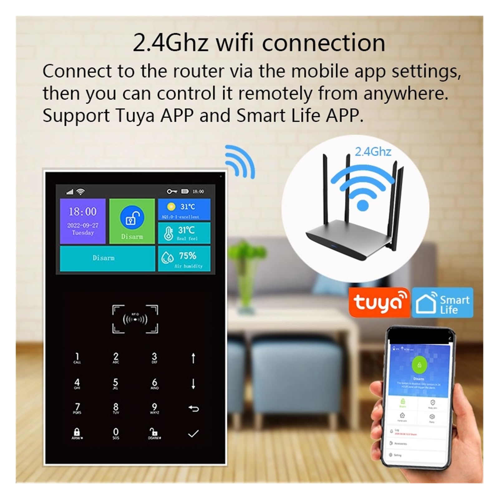 Sistemi Sicurezza Casa Smart Life Home di allarme sicurezza GSM Schermo da 4,3 pollici Host WIFI con porta e sensore movimento App Control Work(PG109 Host)