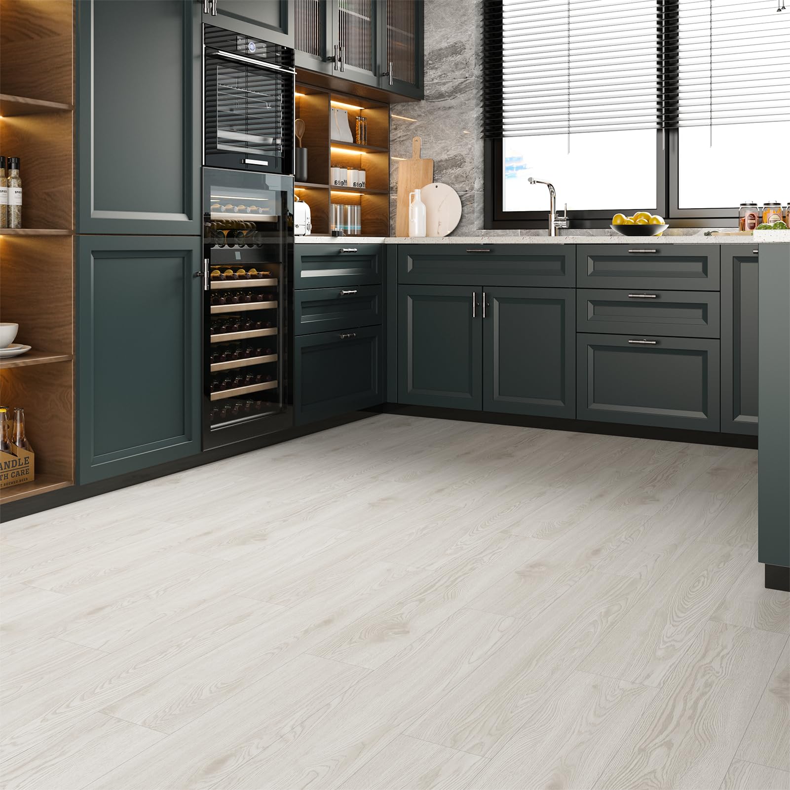 PVC-Bodenbelag, Wasserdichter Bodenbelag Selbstklebend, Holzoptik Weiße Eiche, 15,24 cm x 89 cm Vinyl Bodenbelag für Wohnzimmer | Badezimmer | Küche, 37 Dielen, Abdeckung 5,02 m²