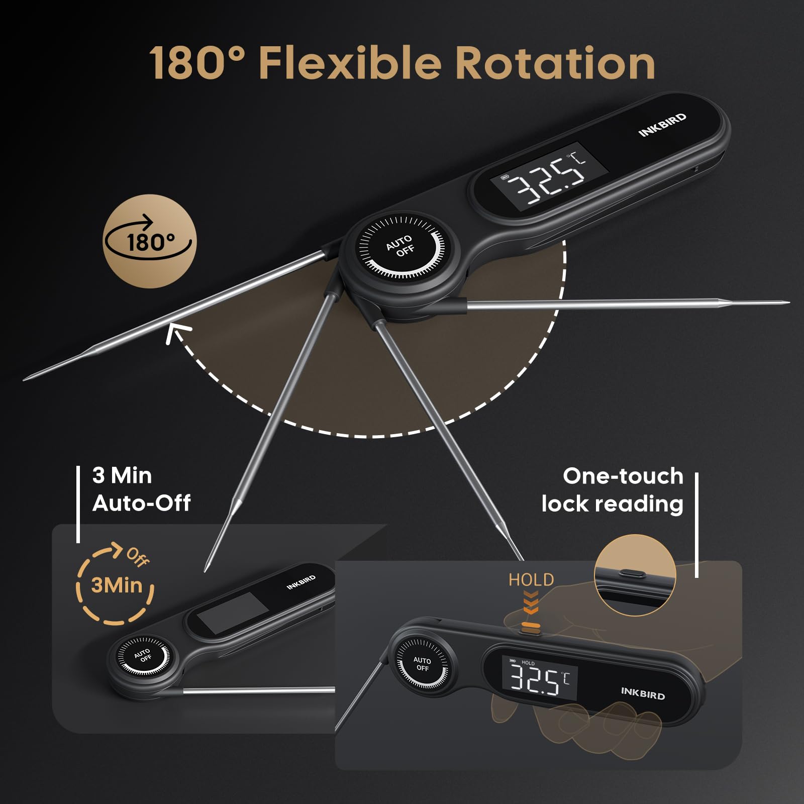 Termometro Istantaneo per Carne,Impermeabile IP65,Lettura Ultra-Rapida in 0.5 Secondi,Rilevazione Super Precisa,INKBIRD Termometro Alimentare Compatto per Cucina,BBQ,Pasticceria,Frittura,Produzione