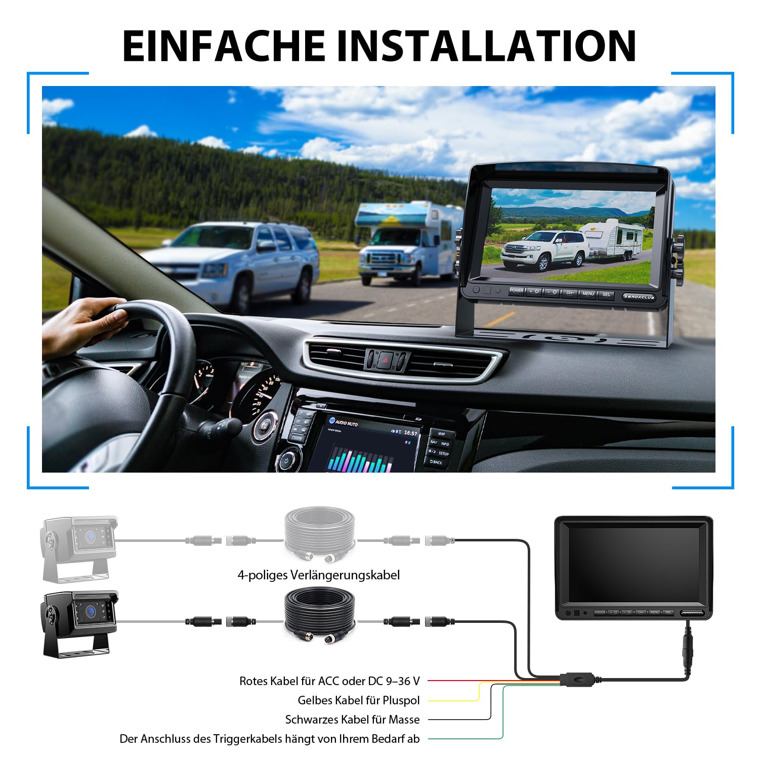 Dual Rückfahrkamera Set 7-Zoll 1080P HD Monitor IP69 Wasserdicht IR Nachtsicht LKW Anhänger Bus