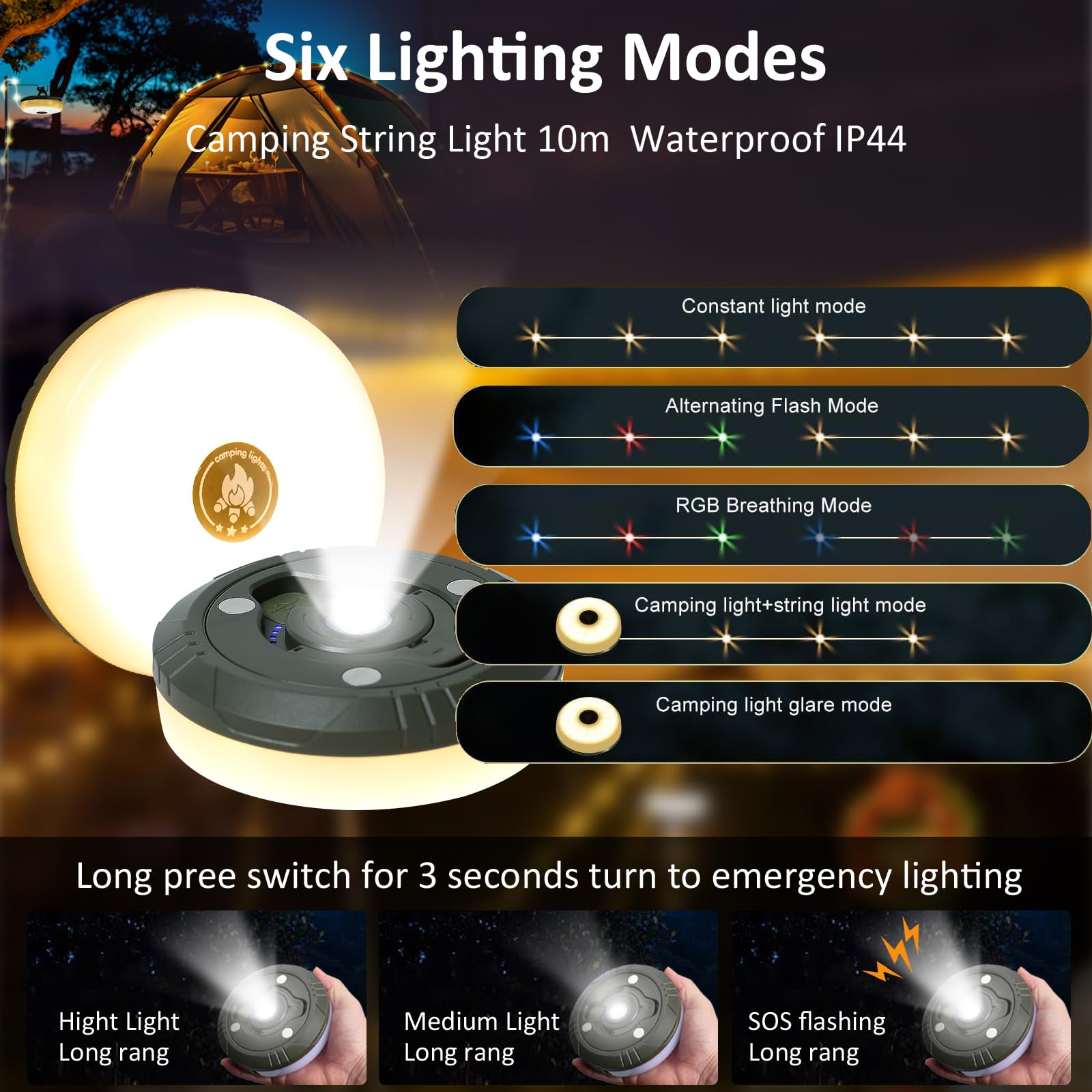 Guirlande Lumineuse De Camping 10m Rechargeable - 100 LED + Lanterne 50 LED + Urgence - USB-C, étanche IP44, Base Magnétique - 3