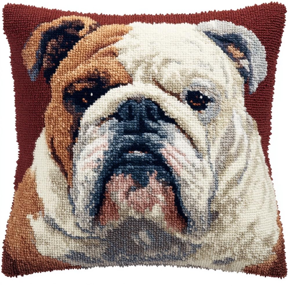 FWRTYCB Latch Hook Kits for Adults Beginners Bulldog Pillow Sofa Cushion