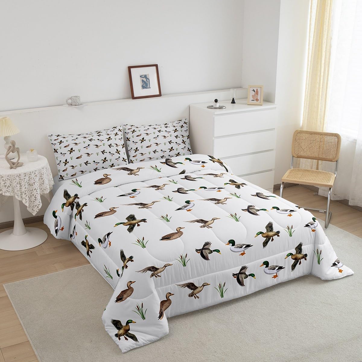 Feelyou Kids Duck Comforter Set Twin Size Duck Hunting Bedding Set for Boys Girls Teens Bedroom Decor Wild Animals Comforter Women Men Botanical Duvet Set with 1 Pillow Case - Image 2