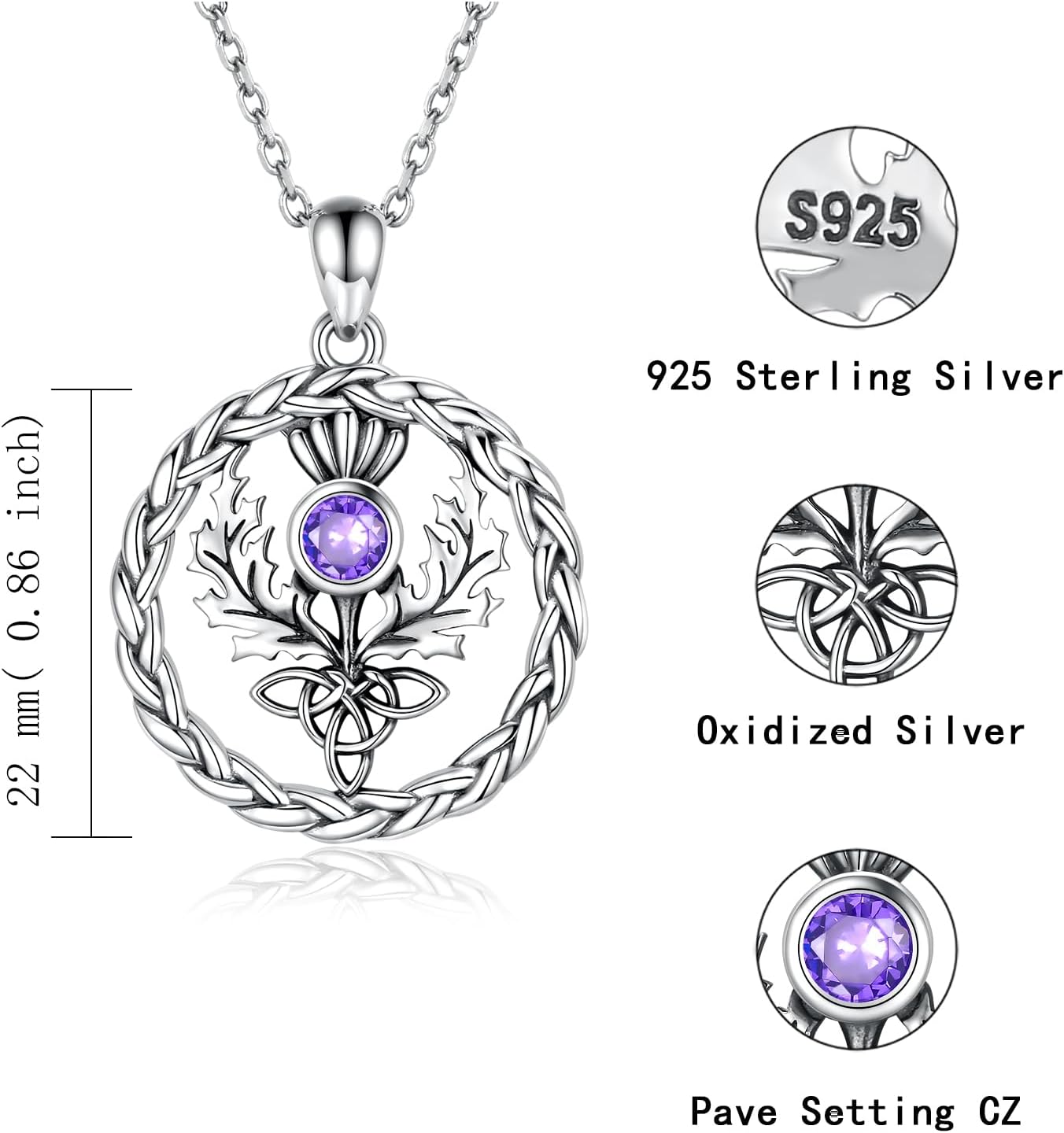 APOTIE Scottish Thistle Celtic Knot Necklace Sterling Silver Thistle Flower Pendant Jewelry Gifts for Women - Image 6