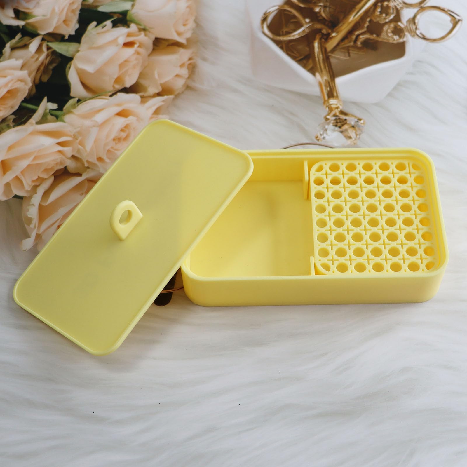 PIAOLGYI Cornstarch Container for Polymer Clay,Cornstarch Storage Box for Polymer Clay Earring DIY(Yellow)