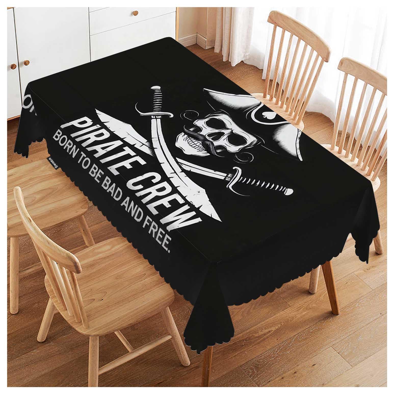 FJQWKLF Tablecloth 52"X70" Pirates Crew, Pirates Skull Crossed Sabers Black Rectangle Table Cover Anti-Oil Tablecloth for Dining Tables, Parties, Wedding and Banquet Decoration