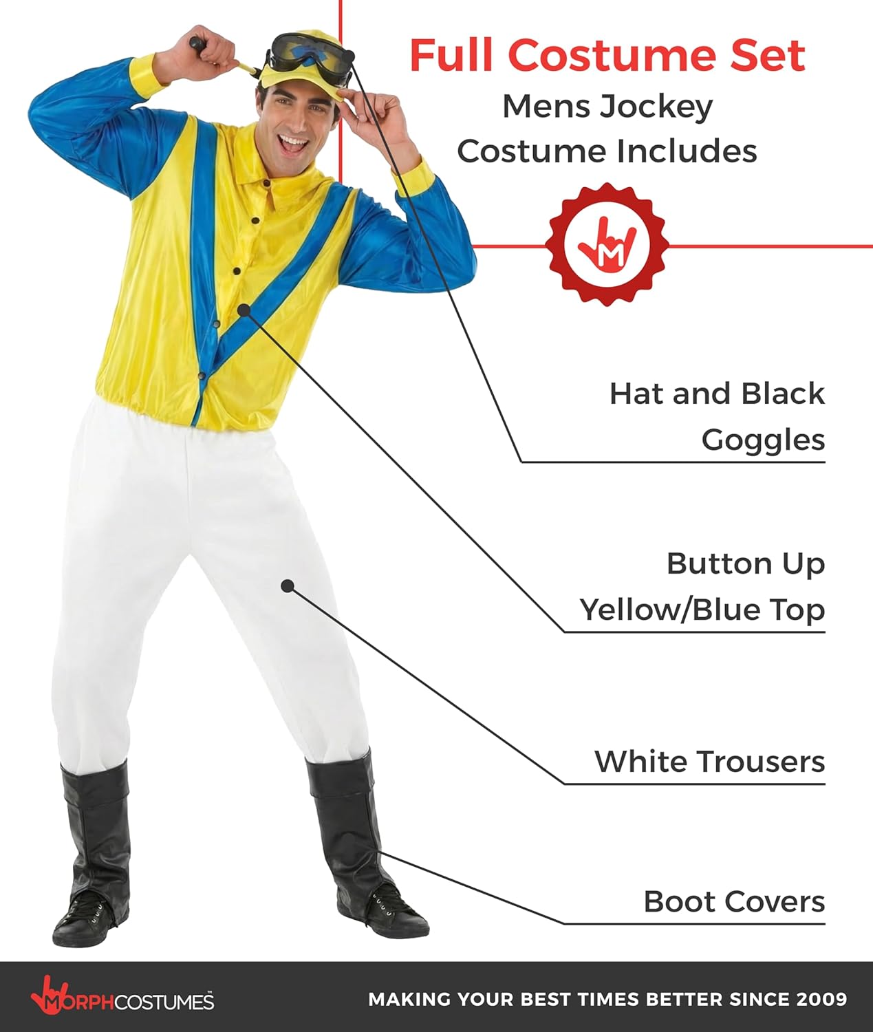 fun shack Horse Jockey Costume for Men, Adult Jockey Halloween Outfit, Equestrian Theme Dress-Up, Race Day Attire
