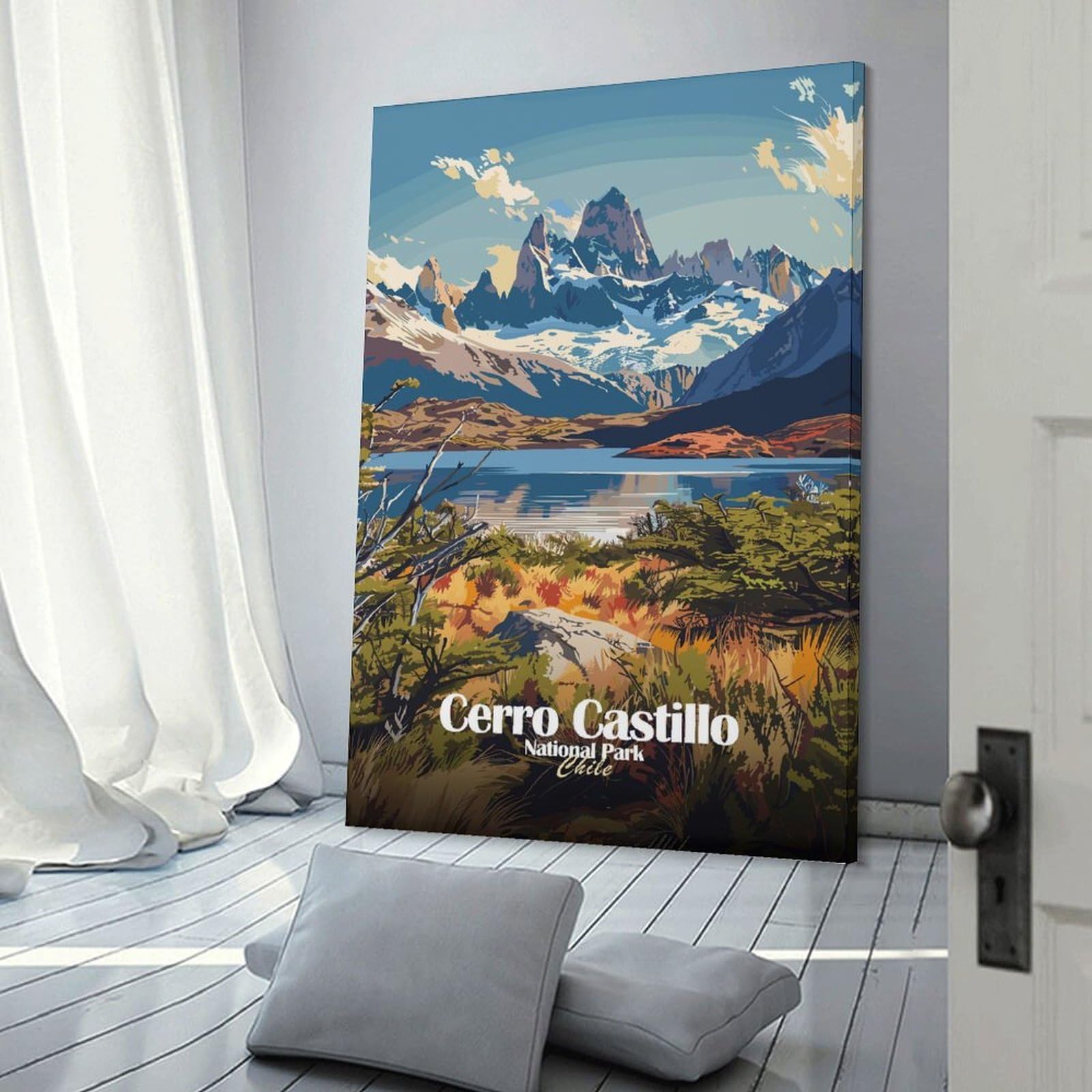 Junmoney Wall Decor Canvas Print Cerro Castillo National Park Chile, 20x30inch(50x75cm), for Study, Office Or Apartment Decor, Canvas Artwork with Gifting Potential