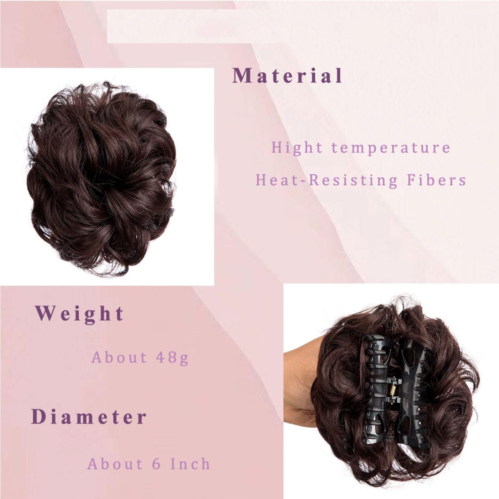 CVNRCLP Large Claw Clip Messy Bun Hair Piece, Wavy Curly Synthetic Tousled Updo Extensions for Women (Dark Brown) - Image 2