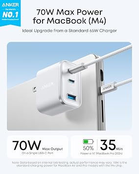 Anker Nano 70W Max 3-Port Fast Charger USB C, Type C Charger Fast Charging