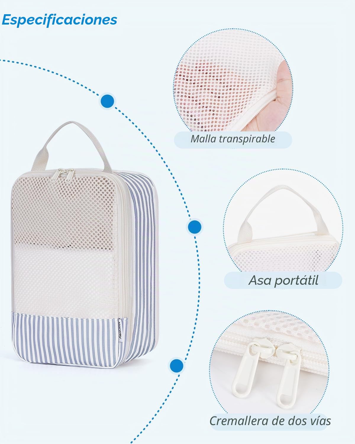 Narwey 6 Sets Compresión Organizador Maleta, Packing Cubes Compression, Bolsas Viaje para Mochila y Maleta, Cubos Organizadoras Maletas Travel Essentials Accesorios Viaje (rayas azul grisáceo)