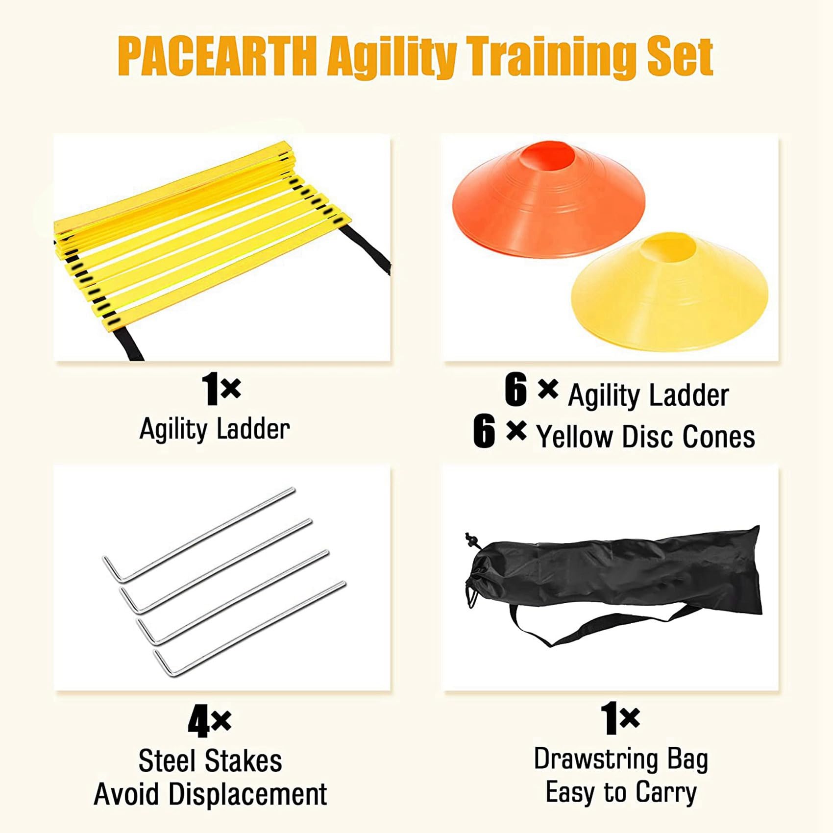 Conjunto de Entrenamiento de Agilidad de Velocidad Deportiva 48 Conos de Disco 16 Estacas de Acero y Escalera de Agilidad para FúTbol, Baloncesto, Pista de Rugby