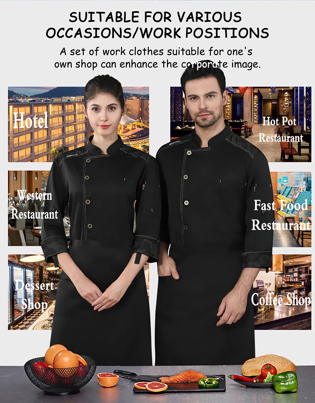 Giacca da Cuoco da Donna Uomo Cappotto Giacca da Cuoco a Maniche Lunghe Uniforme da Cuoco Traspirante Top Giacca da Cuoco Unisex Leggera Abbigliamento per Hotel Ristorante Panetteria Fornello,Bianca