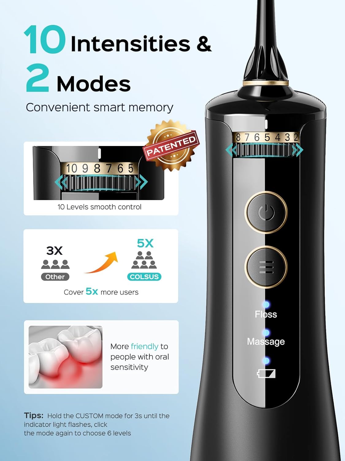 COSLUS Portable Water Flosser for Teeth: 10 Pressure Settings Professional Water Dental Pick for Orthodontic, Braces & Sensitive Gums - Cordless for Travel Use, for Adults Teens, BPA-Free, E40 71wNt3azFEL. SL1500