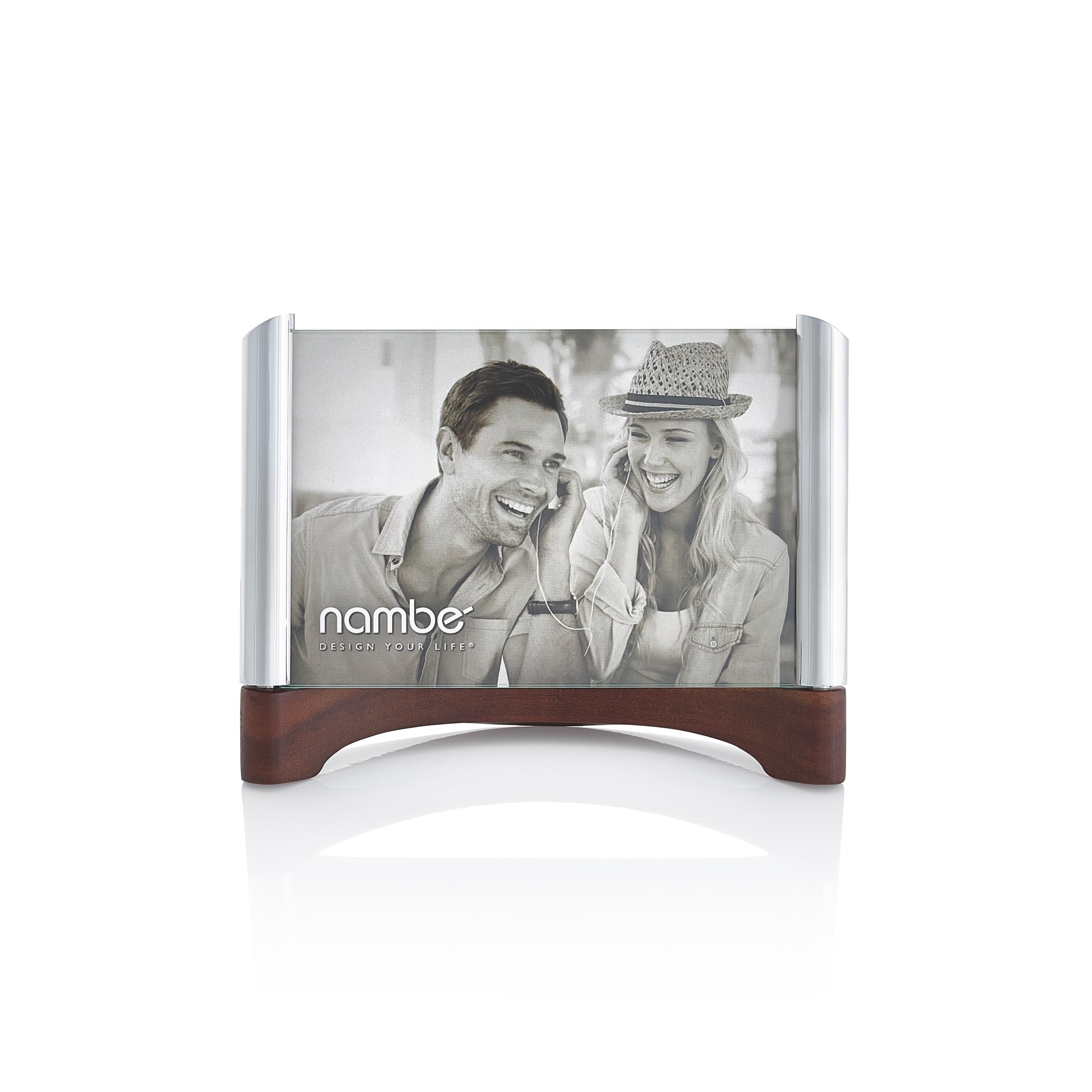 nambe Sky View Picture Frame, 4 by 6 Inch | Photo Frame with Tempered Glass | Tabletop Display Family, Friends, Wedding Gift, Home Office Décor | Nambe Alloy, Acacia Wood and Glass