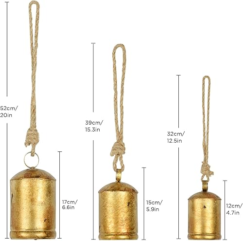 Miniatura 6 de Styleonme Campanas decorativas, campanas de Navidad, campanas de bendición de metal para interiores y exteriores, juego de 3 piezas de campanas