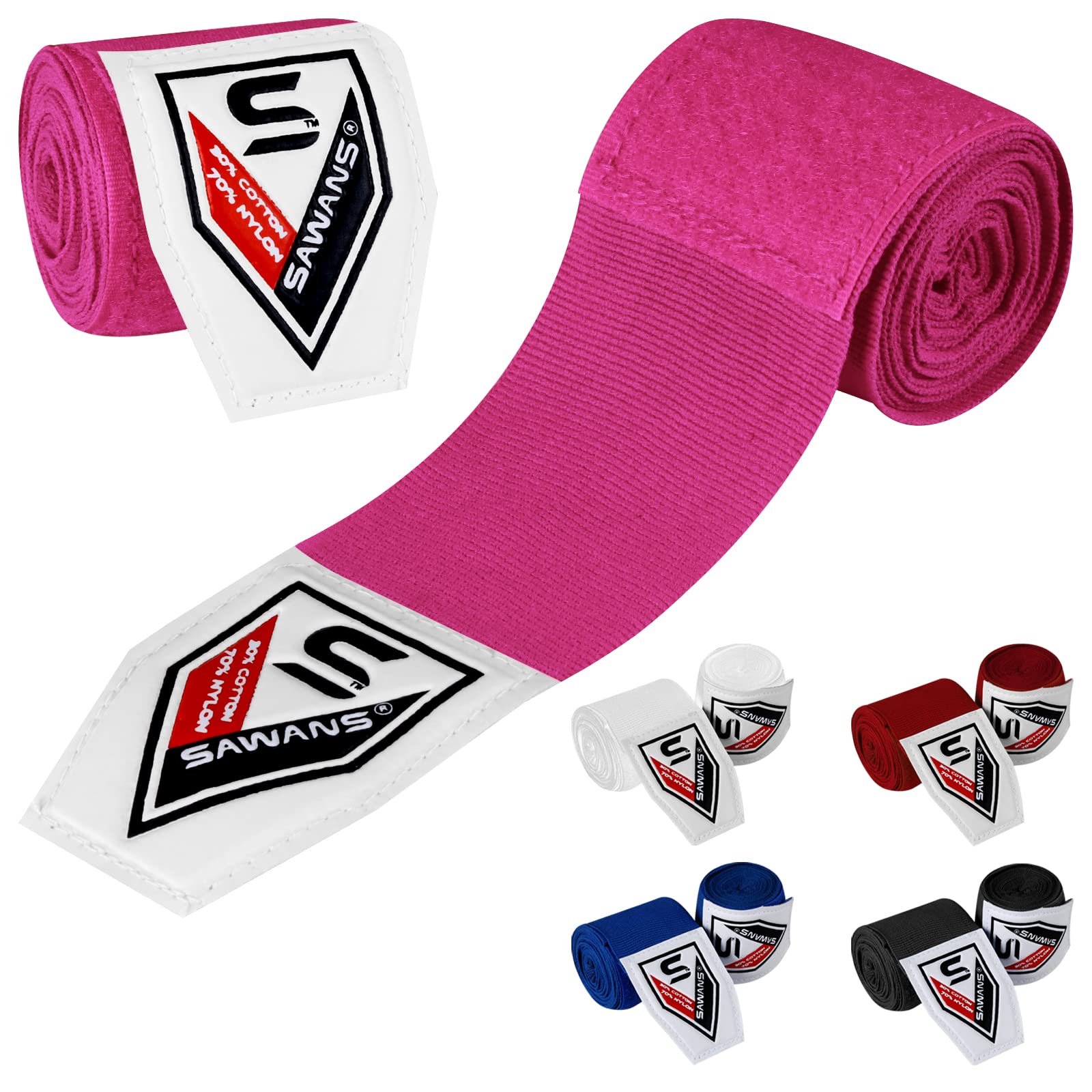 Boxing Hand Wraps Martial Arts Bandages Inner Gloves Punching MMA 2.5 3.5 4.5 Meter Wrist Support Straps Elasticated Training Bag Combat Sports under Hand Knuckles Protection Mitts (2.5 M, Pink)