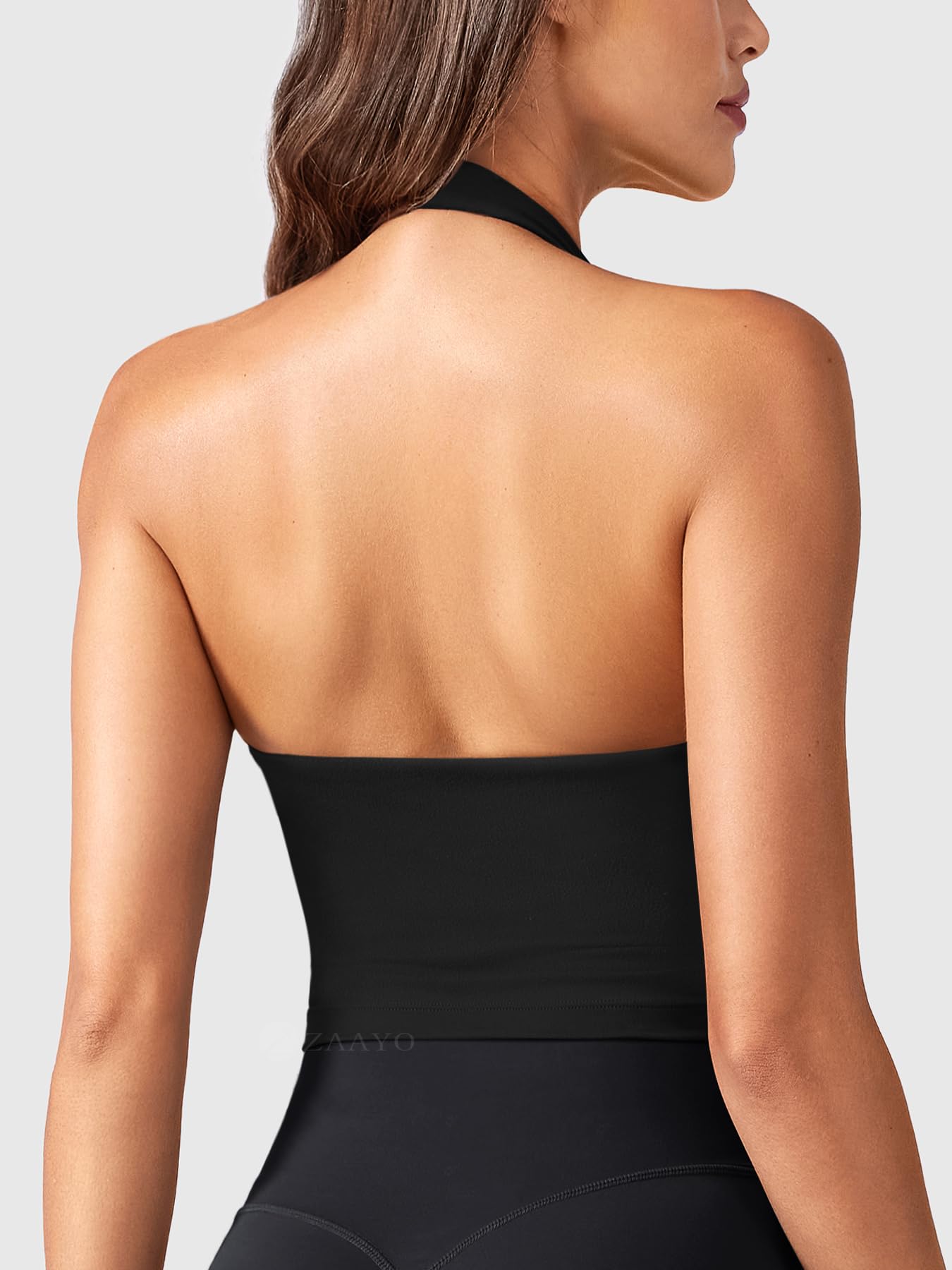 ZAAYO Halter Neckline Tank Top Damen Tiefer V Gepolsterte Crop Top Damen Sport Tops Sommer Basic Sexy Ãrmellose Sommer Oberteile