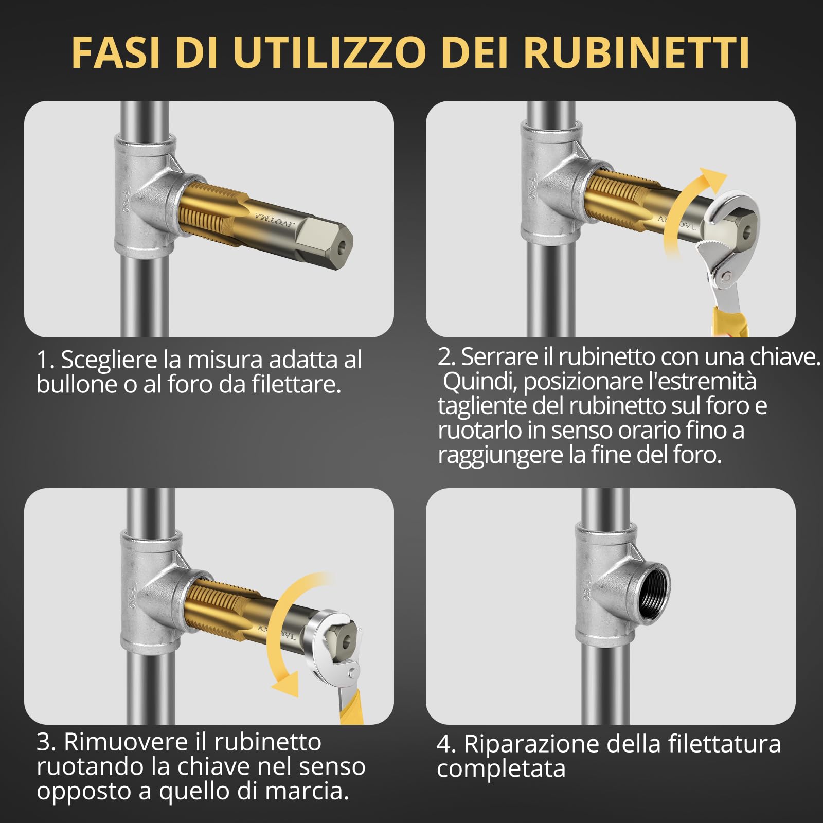 AMTOVL 6 PZ Set di Rubinetti per Tubi NPT Kit di Strumenti Idraulici per Filettatura in Acciaio al Carbonio da 1/8", 1/4", 3/8", 1/2", 3/4", 1" per idraulici pulire e rifilare filettature danneggiate