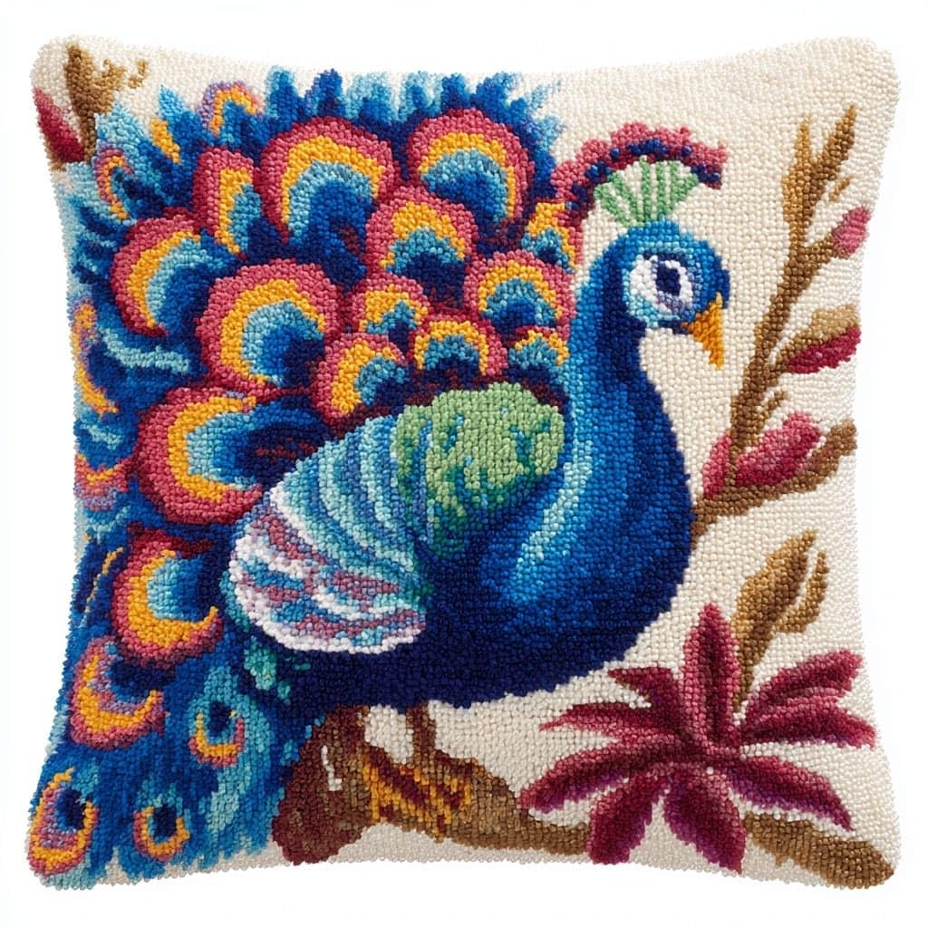 Henypt Latch Hook Kits Pillowcase Peacock