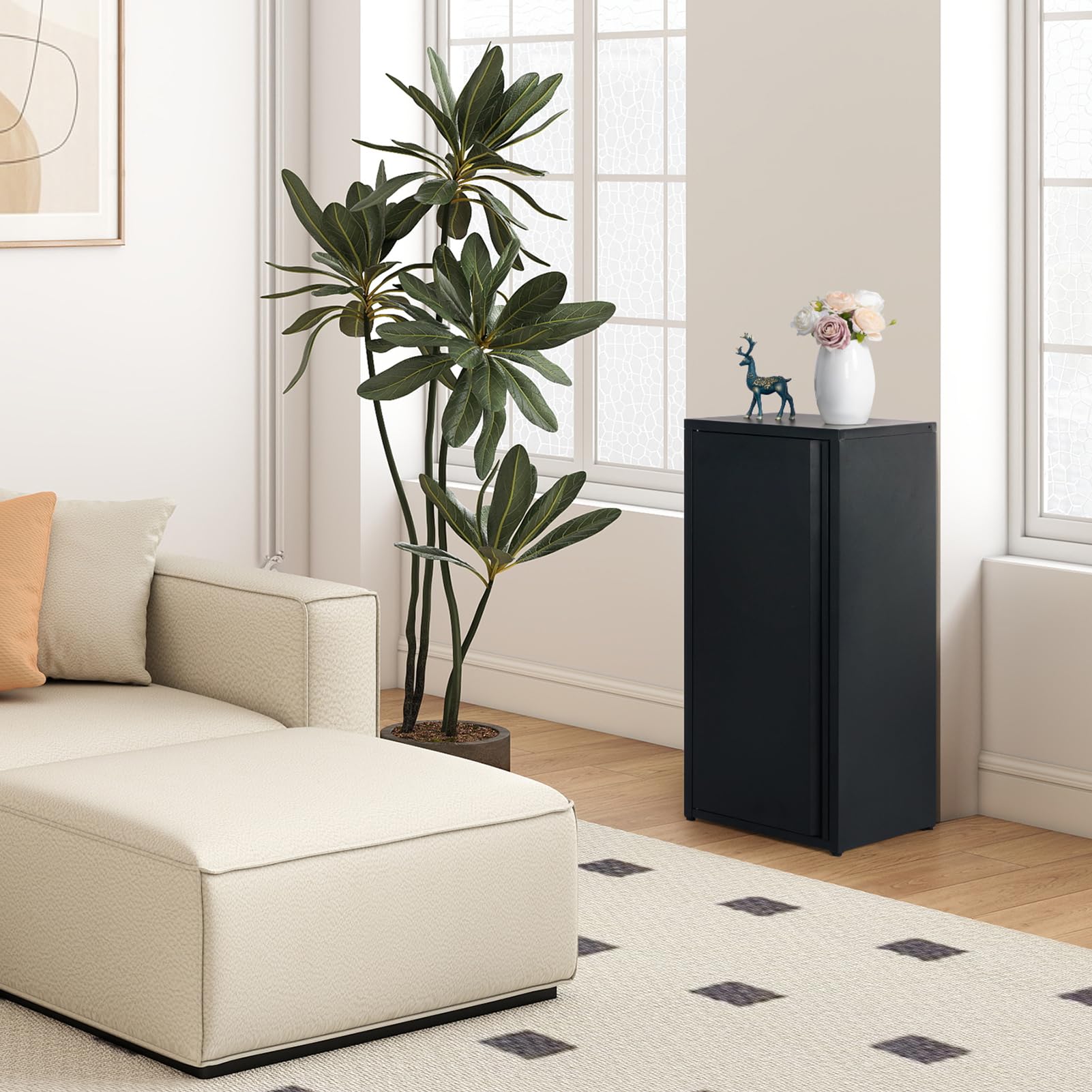 HollyHOME Classificatore con chiusura magnetica in metallo a una porta, armadio di archiviazione per ufficio, classificatori con 2 ripiani regolabili per la casa, nero