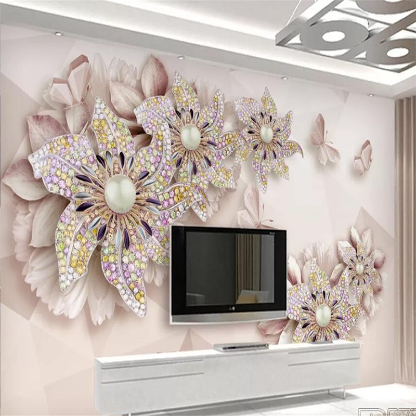 Tapeta ścienna kwiaty i motyle szer. 350 x wys. 254 cm mural ścienny 3D tapeta naklejki do salonu sypialni niesamoprzylepne