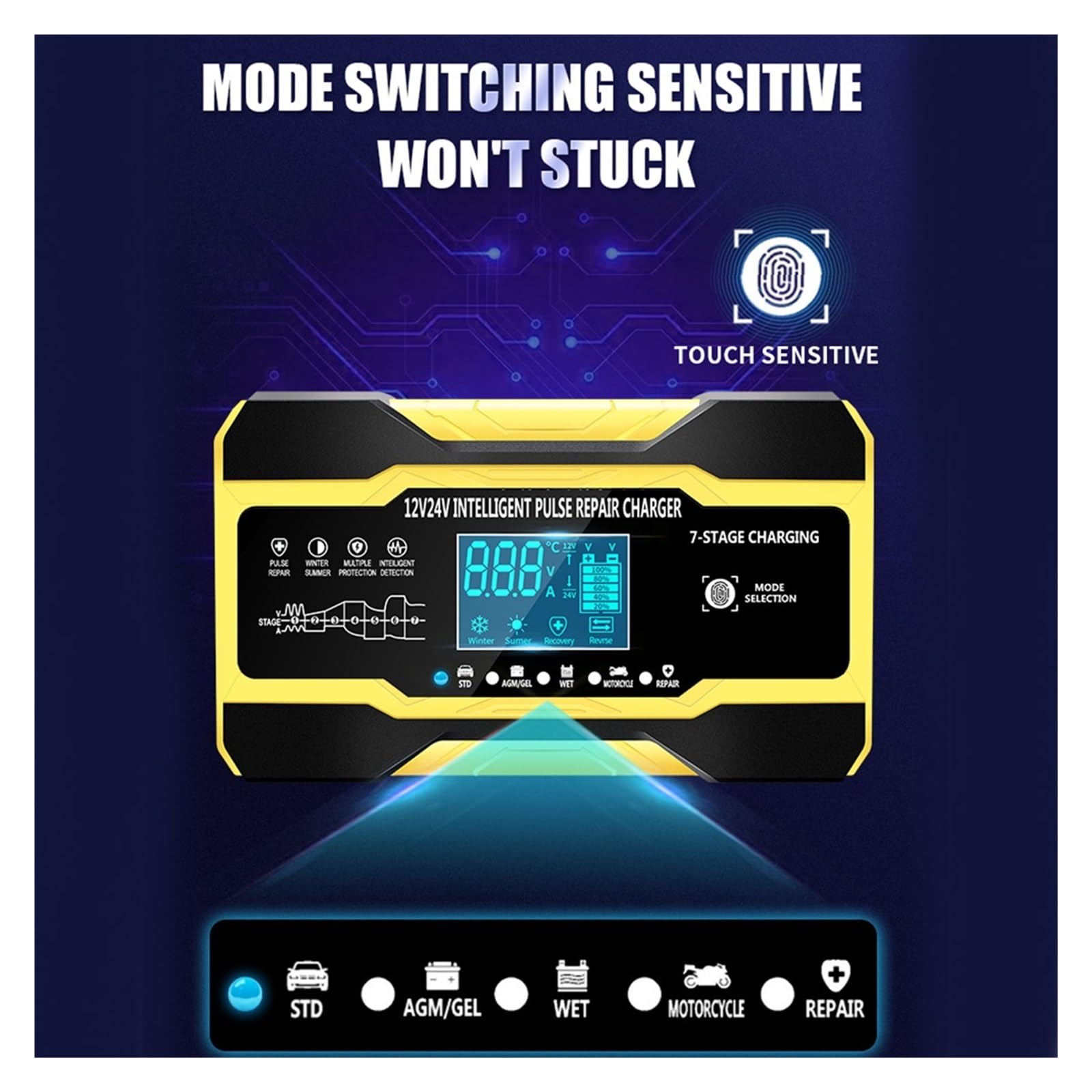 W Pełni Automatyczna Ładowarka Samochodowa 12V 10A 24V 5A Inteligentne Szybkie Ładowanie Do Ładowarki Akumulatora Kwasowo-ołowiowego Wyświetlacz LCD łAtwa W UżYciu(Red)