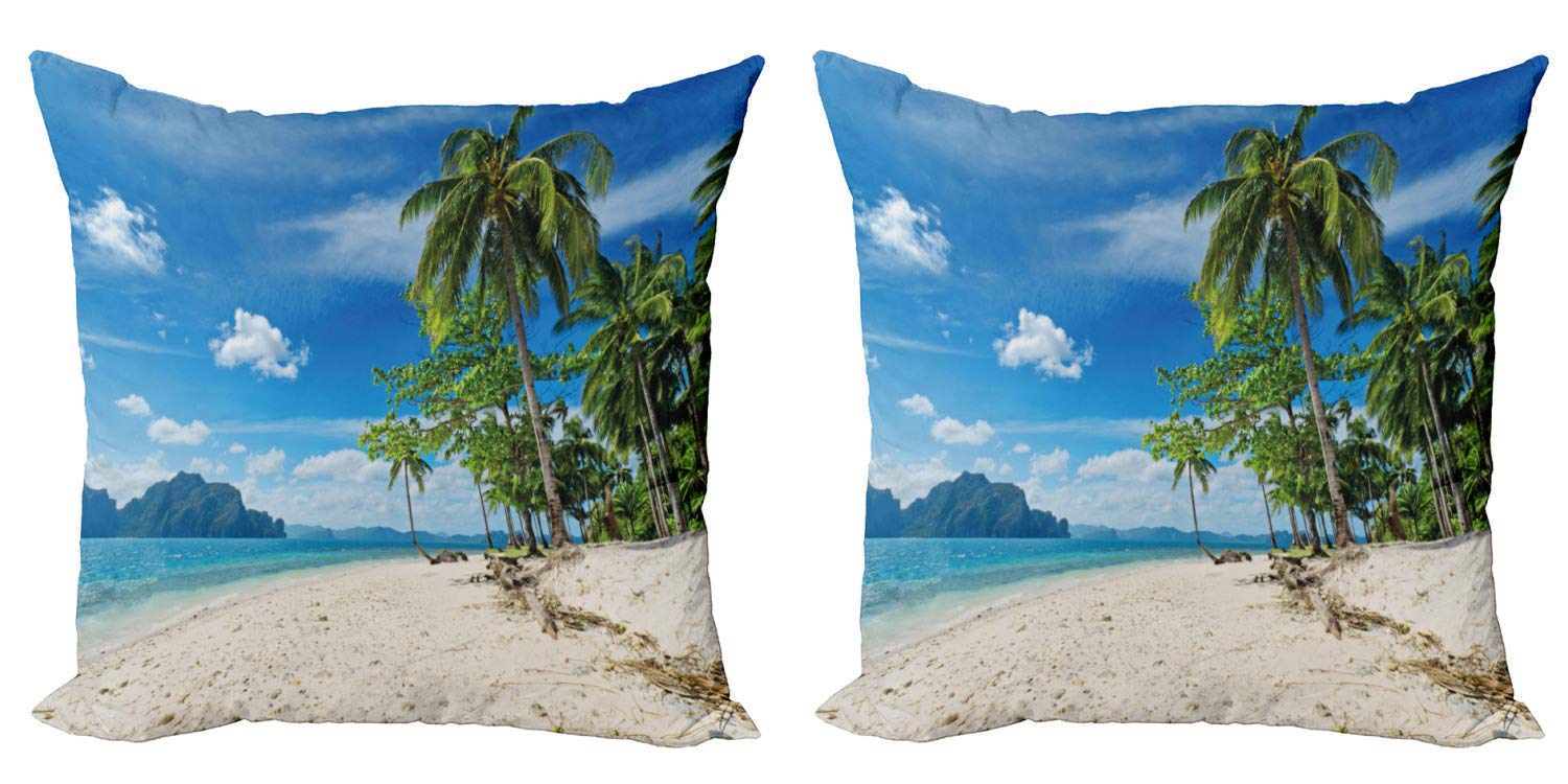 ABAKUHAUS pianta Federe Cuscini Set di 4, Maldive Palme Sky